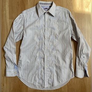 Robert Graham button down shirt stripes paisley design small blue white brown